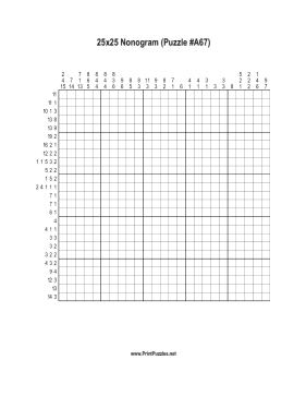 Nonogram - 25x25 - A67 Printable Puzzle