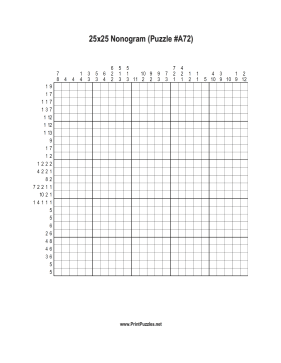 Nonogram - 25x25 - A72 Printable Puzzle