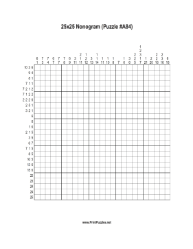 Nonogram - 25x25 - A84 Printable Puzzle