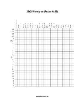 Nonogram - 25x25 - A86 Printable Puzzle