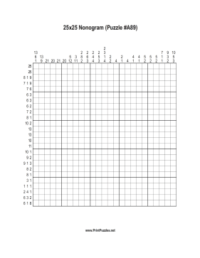 Nonogram - 25x25 - A89 Printable Puzzle