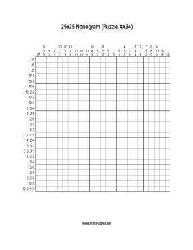 Nonogram - 25x25 - A94 Printable Puzzle