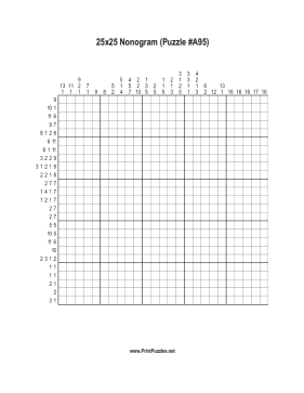 Nonogram - 25x25 - A95 Printable Puzzle