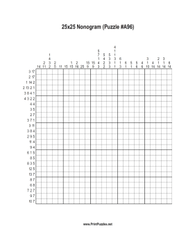 Nonogram - 25x25 - A96 Printable Puzzle