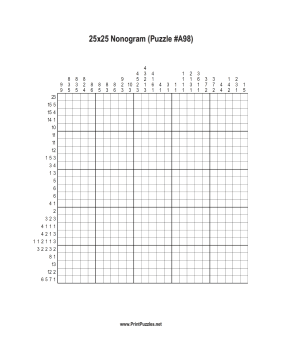 Nonogram - 25x25 - A98 Printable Puzzle