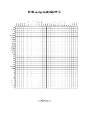 Nonogram - 30x30 - A10 Printable Puzzle