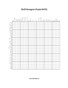 Nonogram - 30x30 - A103 Printable Puzzle