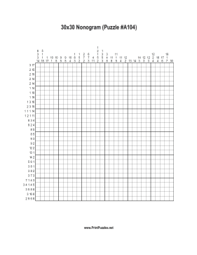 Nonogram - 30x30 - A104 Printable Puzzle