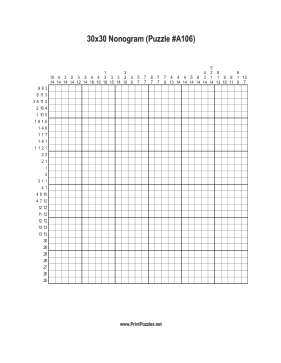 Nonogram - 30x30 - A106 Printable Puzzle