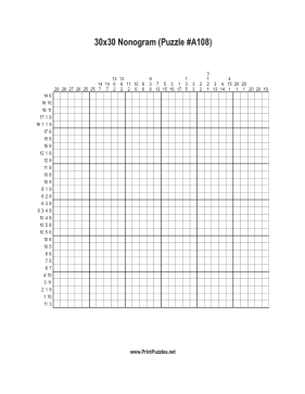 Nonogram - 30x30 - A108 Printable Puzzle