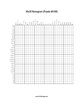 Nonogram - 30x30 - A109 Printable Puzzle