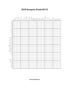 Nonogram - 30x30 - A113 Printable Puzzle