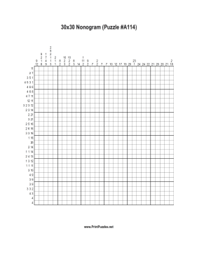 Nonogram - 30x30 - A114 Printable Puzzle
