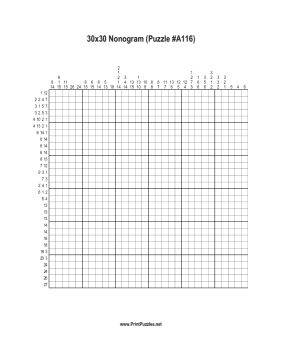 Nonogram - 30x30 - A116 Printable Puzzle