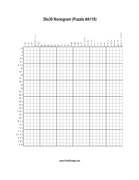 Nonogram - 30x30 - A118 Printable Puzzle