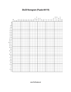 Nonogram - 30x30 - A119 Printable Puzzle