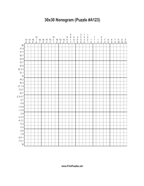Nonogram - 30x30 - A123 Printable Puzzle