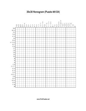 Nonogram - 30x30 - A124 Printable Puzzle