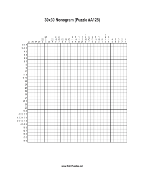 Nonogram - 30x30 - A125 Printable Puzzle