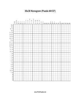Nonogram - 30x30 - A127 Printable Puzzle