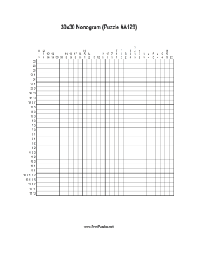 Nonogram - 30x30 - A128 Printable Puzzle