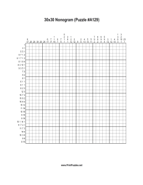 Nonogram - 30x30 - A129 Printable Puzzle