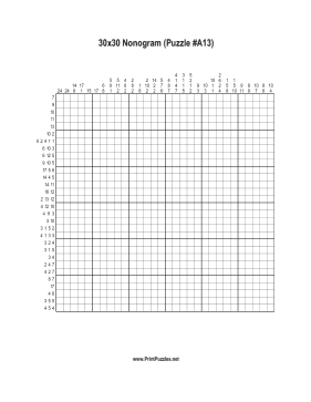 Nonogram - 30x30 - A13 Printable Puzzle