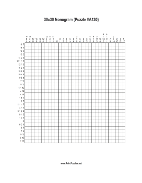 Nonogram - 30x30 - A130 Printable Puzzle