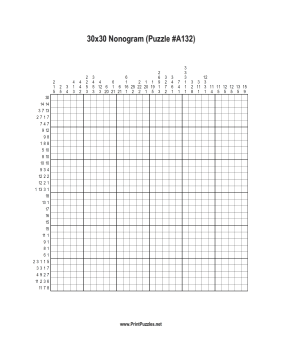 Nonogram - 30x30 - A132 Printable Puzzle
