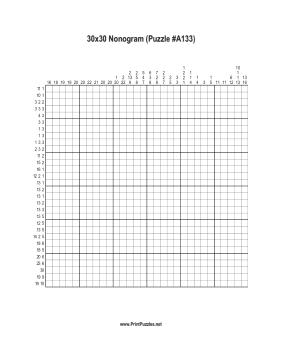Nonogram - 30x30 - A133 Printable Puzzle