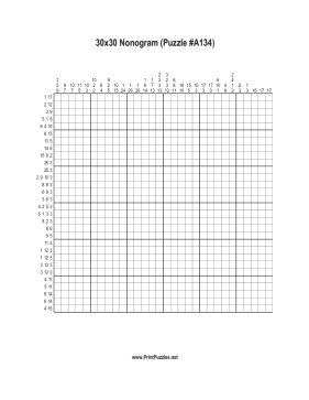 Nonogram - 30x30 - A134 Printable Puzzle