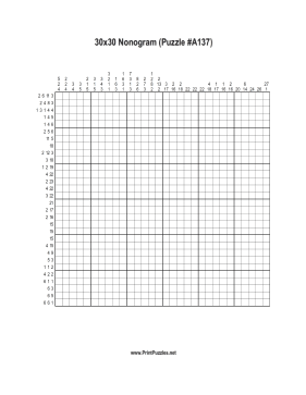 Nonogram - 30x30 - A137 Printable Puzzle