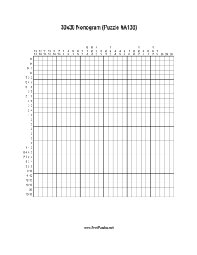 Nonogram - 30x30 - A138 Printable Puzzle