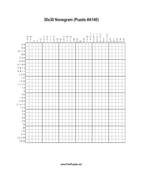 Nonogram - 30x30 - A140 Printable Puzzle