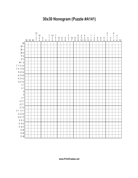 Nonogram - 30x30 - A141 Printable Puzzle