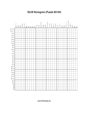 Nonogram - 30x30 - A144 Printable Puzzle