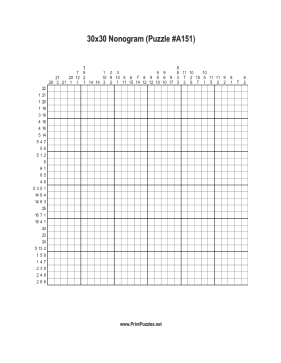 Nonogram - 30x30 - A151 Printable Puzzle