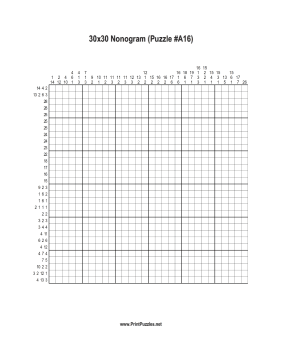 Nonogram - 30x30 - A16 Printable Puzzle