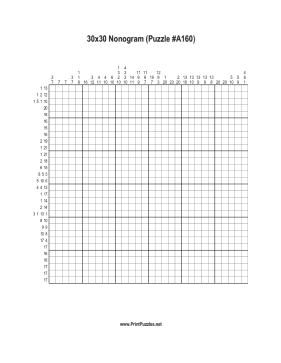 Nonogram - 30x30 - A160 Printable Puzzle