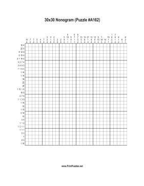 Nonogram - 30x30 - A162 Printable Puzzle