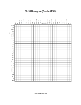 Nonogram - 30x30 - A163 Printable Puzzle