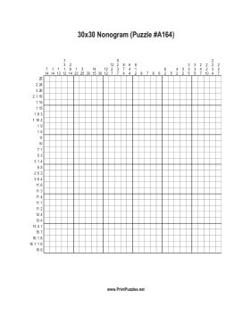 Nonogram - 30x30 - A164 Printable Puzzle