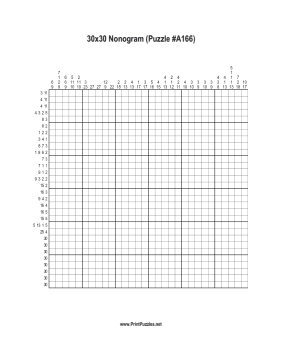 Nonogram - 30x30 - A166 Printable Puzzle