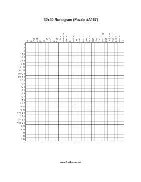 Nonogram - 30x30 - A167 Printable Puzzle