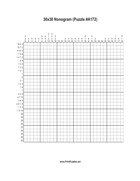Nonogram - 30x30 - A172 Printable Puzzle