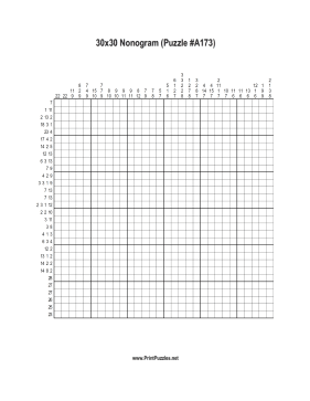 Nonogram - 30x30 - A173 Printable Puzzle