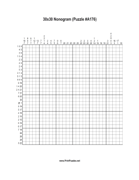 Nonogram - 30x30 - A176 Printable Puzzle
