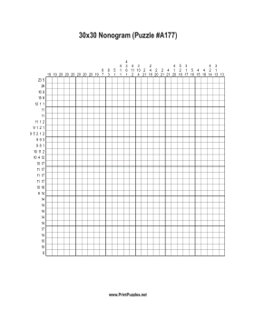 Nonogram - 30x30 - A177 Printable Puzzle