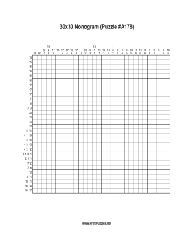 Nonogram - 30x30 - A178 Printable Puzzle