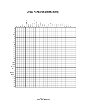 Nonogram - 30x30 - A18 Printable Puzzle